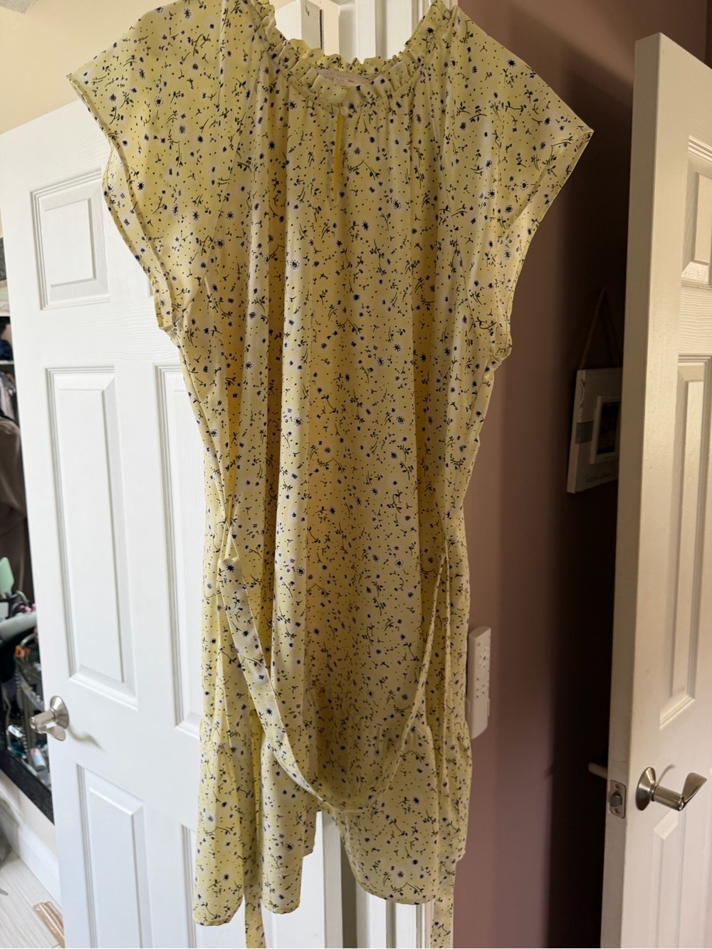 LC Lauren Conrad Yellow Floral Tie-Waist Mini Dress
